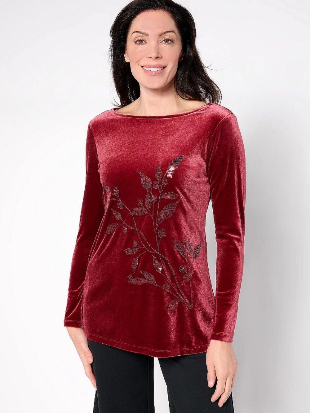 BEAUTIFUL by Lawrence Zarian Petite Stretch Velvet Sequin Tunic, Sz 2XP aa670929